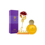 Cumpara ieftin Set pentru dama, apa de parfum Far Away Shine si trandafir rosu suflat la baza cu aur, suport si cutie incluse, 50 ml