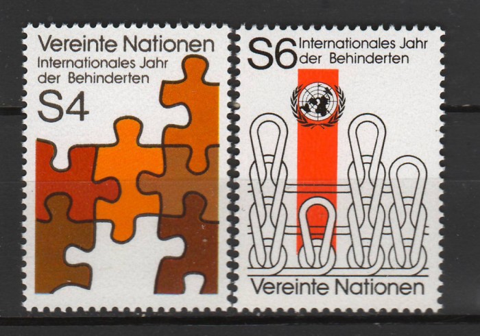 TIMBRE 142 5, ONU, VIENA, 1981, ANUL INTERNATIONAL AL DEZACTIVATILOR.