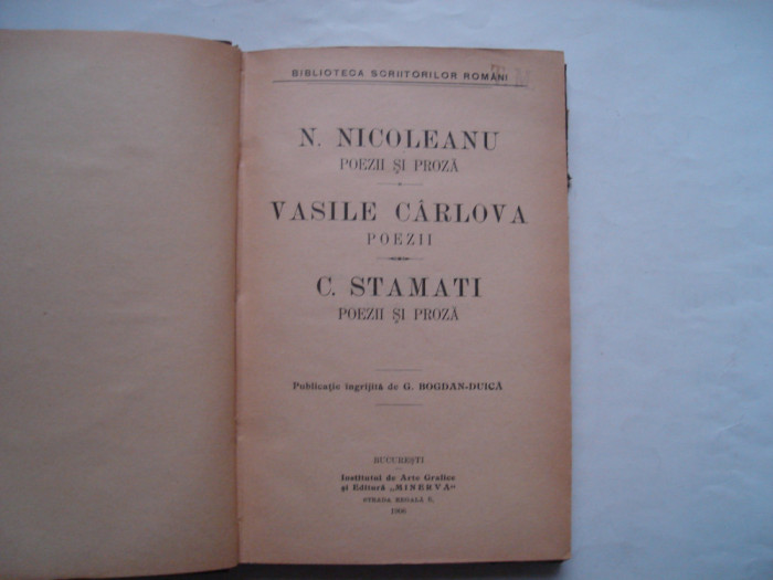 N. Nicoleanu - Poezii, Vasile Carlova - Poezii, C. Stamati - Poezii (1906)