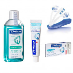 Pachet Trisa Travel, pasta de dinti 15 ml, periuta dinti Trisa travel plus, pastile dentare, apa de gura 100 ml foto