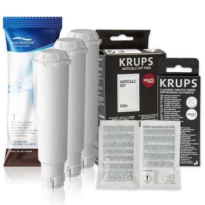 Kit intretinere pentru espressor Krups, Aqualogis, 3 x Filtru AL-TEs46, Tablete curatare Krups, Detartrant Krups foto