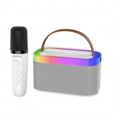 Microfon Karaoke pentru Copii si Adulti SMART ENZIRO™, Difuzor Separat cu Lumini LED, Conexiune Bluetooth cu Smartphone si TV, Wireless, Efecte Voce,