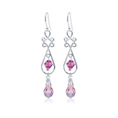 Cercei care atarna din argint 925, cristale Swarovski roz foto