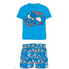 Pijama copii, cu maneca scurta, Sonic s the Speed s 100% bumbac, Albastru inchis