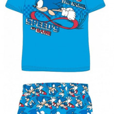 Pijama copii, cu maneca scurta, Sonic s the Speed s 100% bumbac, Albastru inchis