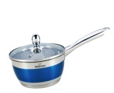 Cumpara ieftin Cratita pentru sos din inox, 2.5l, 18cm, capac sticla termorezistent, inclusiv inductie, Bohmann, Albastra