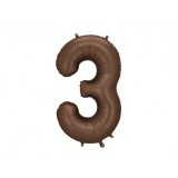 Balon folie satin cifra 3 mocha 86 cm