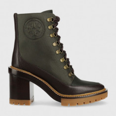 Tory Burch botine Miller femei, culoarea verde, cu toc drept