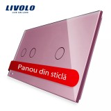 Cumpara ieftin Panou din sticla roz pentru &icirc;ntrerupator touch triplu Livolo