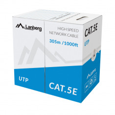Rola cablu UTP, Lanberg 40630, cat.5e, lungime 305m, AWG 24, 100 MHz, de legatura retea, ethernet, gri
