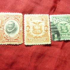 3 Timbre Panama 1909 stampilate : 1c , 2c si 2 1/2c