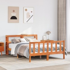 vidaXL Cadru de pat cu tăblie, maro ceruit, 135x190 cm, lemn masiv pin 3305774
