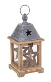 Candela decorativa din lemn sticla si metal maro gri Alinka 15x15x31 cm