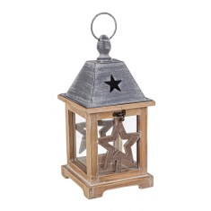 Candela decorativa din lemn sticla si metal maro gri Alinka 15x15x31 cm