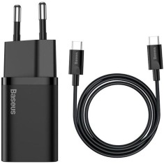 Incarcator retea Baseus Super Si Quick Charger + Cablu Type-c la Type-c, 25 W, 1m, Black