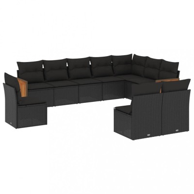 Set canapele de gradina cu perne, 10 piese, negru, poliratan foto