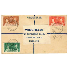 Trinidad&amp;Tobago 1937 - Coronarea, serie pe plic circulat recoman