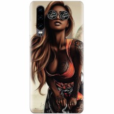 Husa silicon pentru Huawei P30, Tattoed Girl