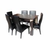 Set Masa Dining Mario, 6 Scaune Tapitate, Pal Melaminat, 138x80 cm, Negru/Maro