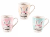 Set 6 cani Iepuras portelan multicolor 8x10.5 cm, 350 ml