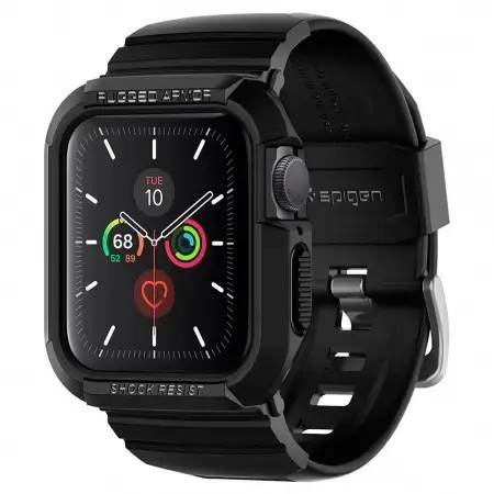 Husa + Curea Ceas Apple Watch 4 5 6 7 8 SE (40mm 41mm) Spigen Rugged Armor Pro Negru