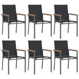 Scaune de gradina, 6 buc., negru, 55x61,5x90 cm, textilena&amp;otel