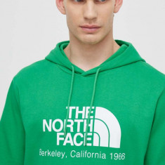 The North Face hanorac de bumbac M Berkeley California Hoodie barbati, culoarea verde, cu glugă, cu imprimeu, NF0A55GFPO81