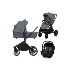 Carucior 3 in 1 Lionelo Mika Plus, Gri, aluminiu, landou intarit, scoica ADAC, ventilatie 3D, accesorii, 22 kg