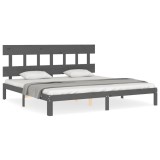 Cumpara ieftin Cadru pat cu tablie 200x200 cm, gri, lemn masiv