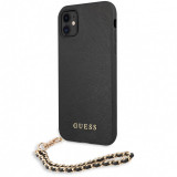 Husa Piele Guess Saffiano Gold Chain pentru Apple iPhone 11, Neagra GUHCN61SASGBK