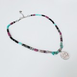 Colier colorat cu cristale si pandantiv Evil Eye - ametist, turmalina, labradorit, turcoaz