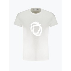 Tricou barbati cu imprimeu cu logo si decolteu la baza gatului, Alb, M