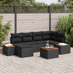 vidaXL Set de canapele pentru grădină cu pernă 7 pcs Negru Rattan poli 3348124