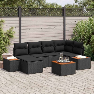 vidaXL Set de canapele pentru grădină 7 pcs Negru 264 x 154 x 85 cm foto