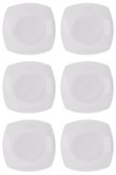 Set farfurii 6 piese, Servit Fructe Patrate, Albe, Portelan, diametru 18x18 cm