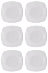 Set farfurii 6 piese, Servit Fructe Patrate, Albe, Portelan, diametru 18x18 cm