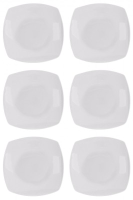 Set farfurii 6 piese, Servit Fructe Patrate, Albe, Portelan, diametru 18x18 cm foto