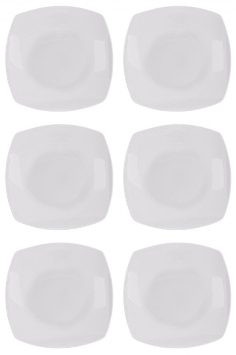 Set farfurii 6 piese, Servit Fructe Patrate, Albe, Portelan, diametru 18x18 cm