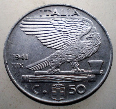2.312 ITALIA WWII VITTORIO EMANUELE III 50 CENTESIMI 1941 R MAGNETICA foto