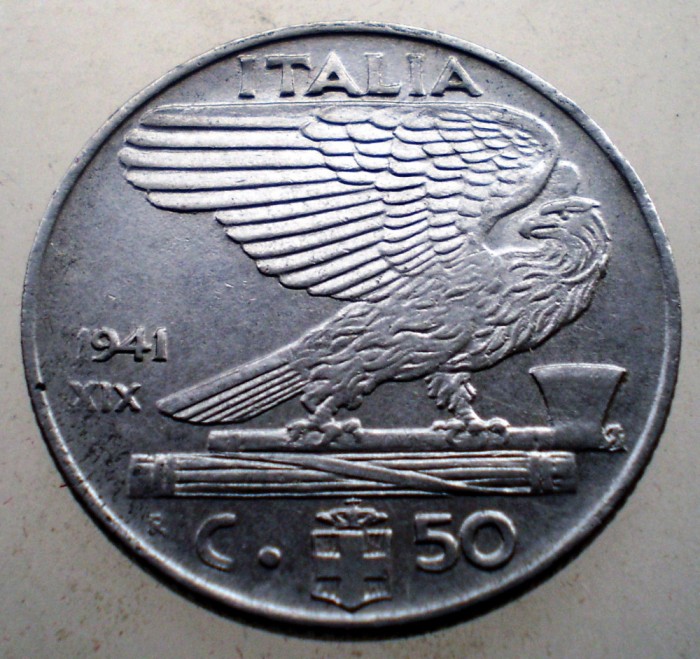 2.312 ITALIA WWII VITTORIO EMANUELE III 50 CENTESIMI 1941 R MAGNETICA