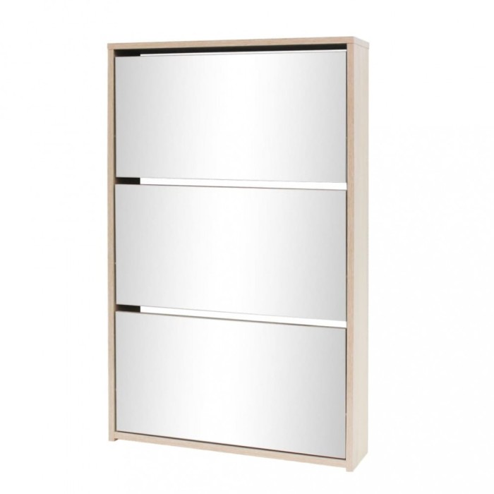 Pantofar cu oglinda si 3 niveluri, stejar, 63 x 17 x 102,5 cm