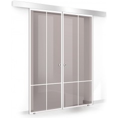 Usa culisanta Boss &reg; Duo model Club alb, 60+60x215 cm, sticla bronz securizata, glisanta in ambele directii