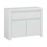 Cumpara ieftin Comoda 2 usi 1 sertar mdf alb lucios Lindy 106x42x85 cm
