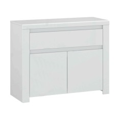 Comoda 2 usi 1 sertar mdf alb lucios Lindy 106x42x85 cm