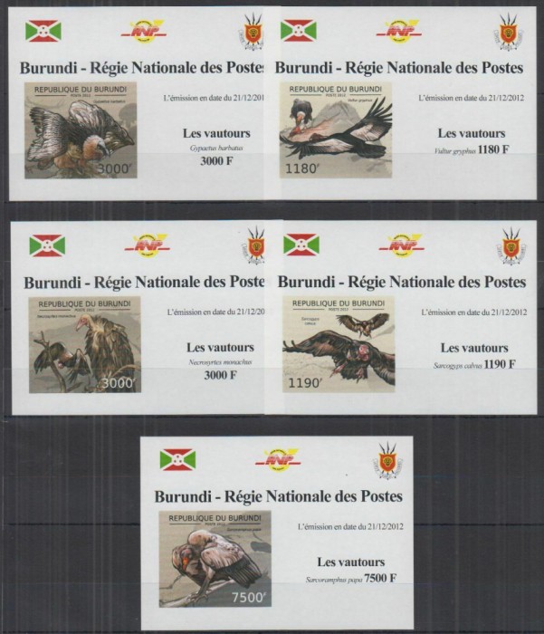 134-BURUNDI-7=5 colite nestampilate nedantelate LUX-tematica VULTURI,MNH