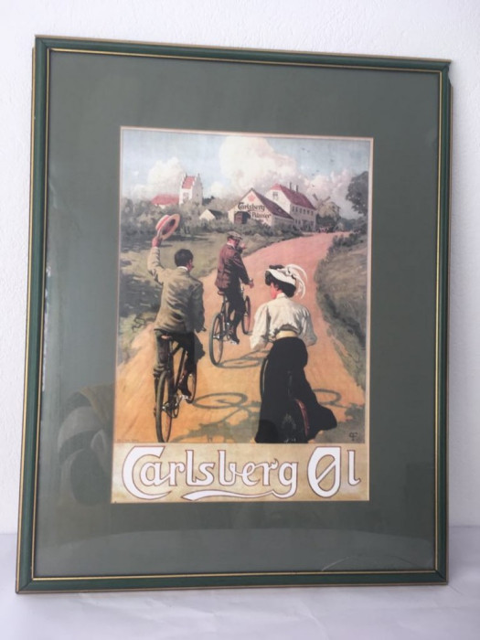 Tablou reclama bere vintage Carlsberg Pilsner, inramat, 47x60 cm, decor bar, pub