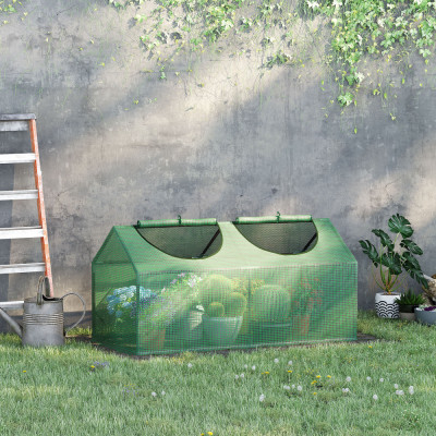 Outsunny Sera de Gradina tip Cabana cu Acoperis din PE, Sera pentru Gradina de legume cu Tarusi si Margini Extinse, 120x60x60cm, Verde foto