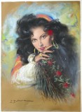 Zoglu Zaharescu - Fata cu cercei galbeni, Pastel/Carton, 50.5x69.5cm, Semnat, Album Arta