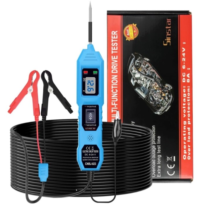 Tester Tensiune Auto Circuite Electrice Techstar&reg; 823, 6-24V cu Afisaj LCD, LED, Clesti si Sonda Otel Inoxidabil