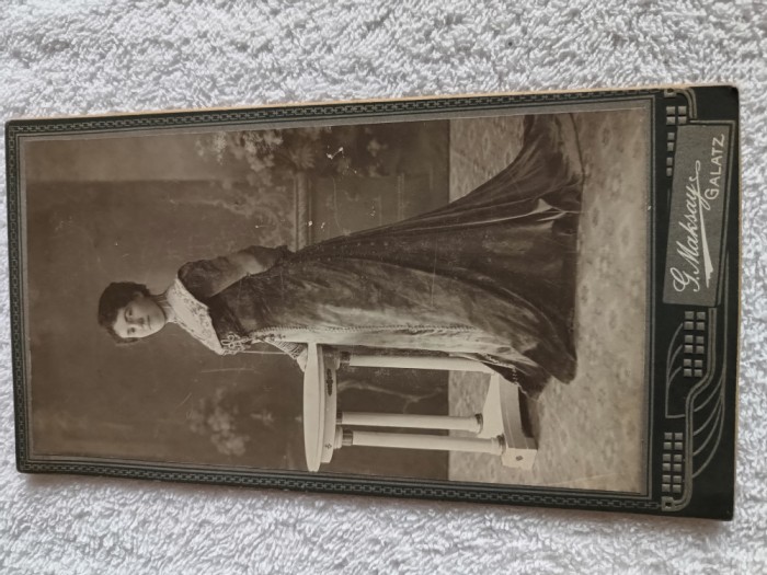 Fotografie mare , doamna din inalta societate ,atelier G. Macksay ,Galatz